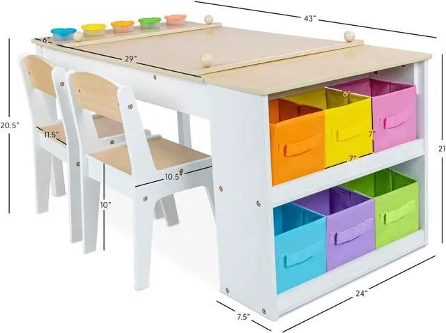 Alt view image 6 of 7 - Milliard 2-in-1 Kids Art Table and Art Easel Table and Chair Set, Toddler Craft and Play Wood Activity Table with Storage Bins and Paper Roll