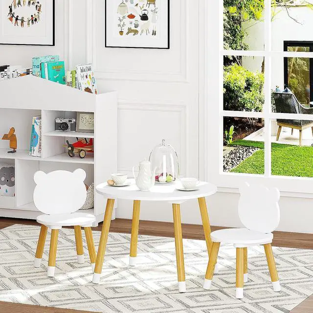 Alt view image 2 of 7 - UTEX Kids Wood Table and Chair Set, Kids Play Table with 2 Chairs,3 Pieces Kids Round Table for Toddlers, Girls, Boys,White