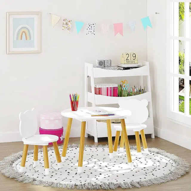 Alt view image 5 of 7 - UTEX Kids Wood Table and Chair Set, Kids Play Table with 2 Chairs,3 Pieces Kids Round Table for Toddlers, Girls, Boys,White