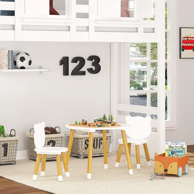 Alt view image 6 of 7 - UTEX Kids Wood Table and Chair Set, Kids Play Table with 2 Chairs,3 Pieces Kids Round Table for Toddlers, Girls, Boys,White
