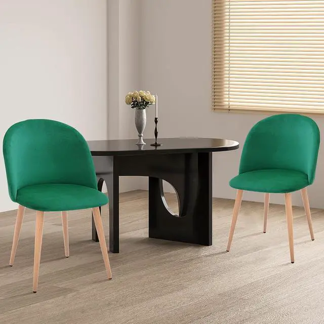 Alt view image 2 of 6 - CangLong Mid Century Modern Kitchen Velvet Upholstered Accent Leisure Chairs,Set of 2, Green, Welcome to consult