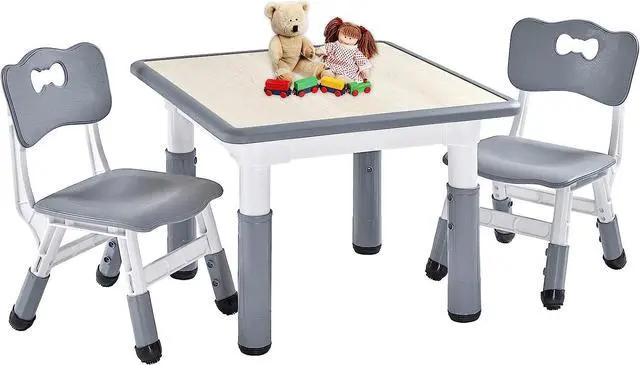 Main image of FUNLIO Kids Table and 2 Chairs Set, Height Adjustable Toddler Table and Chair Set for Ages 3-8, Easy to Wipe Arts & Crafts Table, for Classrooms/Daycares/Homes, CPC & CE Approved (3pcs Set) - Gray
