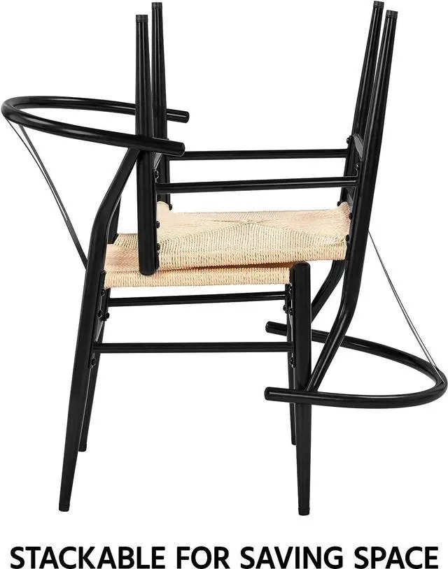 Alt view image 7 of 7 - Yaheetech Set of 2 Weave Arm Chair Mid-Century Metal Dining Chair Y-Shaped Backrest Hemp Seat, Black, Welcome to consult