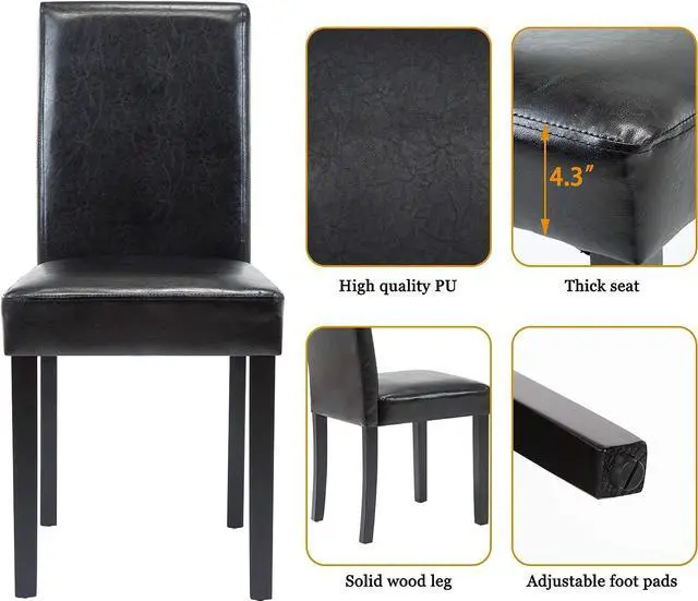 Alt view image 3 of 7 - DAGONHIL Dining Chairs Set of 2 PU Leather Dining Room Chairs, Armless Upholstered Kitchen Chair with Black Solid Wood Legs, Black