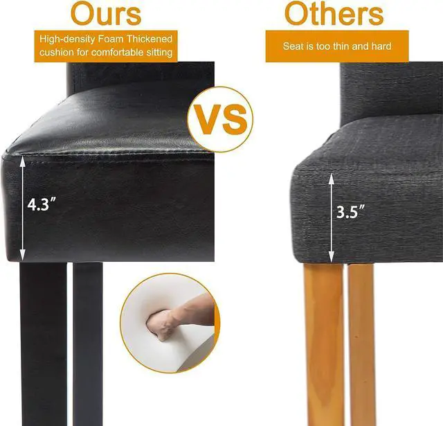 Alt view image 4 of 7 - DAGONHIL Dining Chairs Set of 2 PU Leather Dining Room Chairs, Armless Upholstered Kitchen Chair with Black Solid Wood Legs, Black