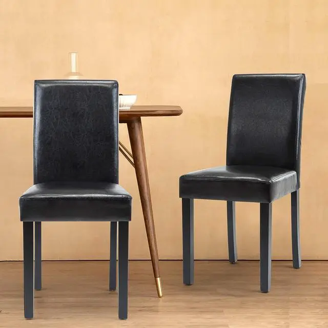 Main image of DAGONHIL Dining Chairs Set of 2 PU Leather Dining Room Chairs, Armless Upholstered Kitchen Chair with Black Solid Wood Legs, Black