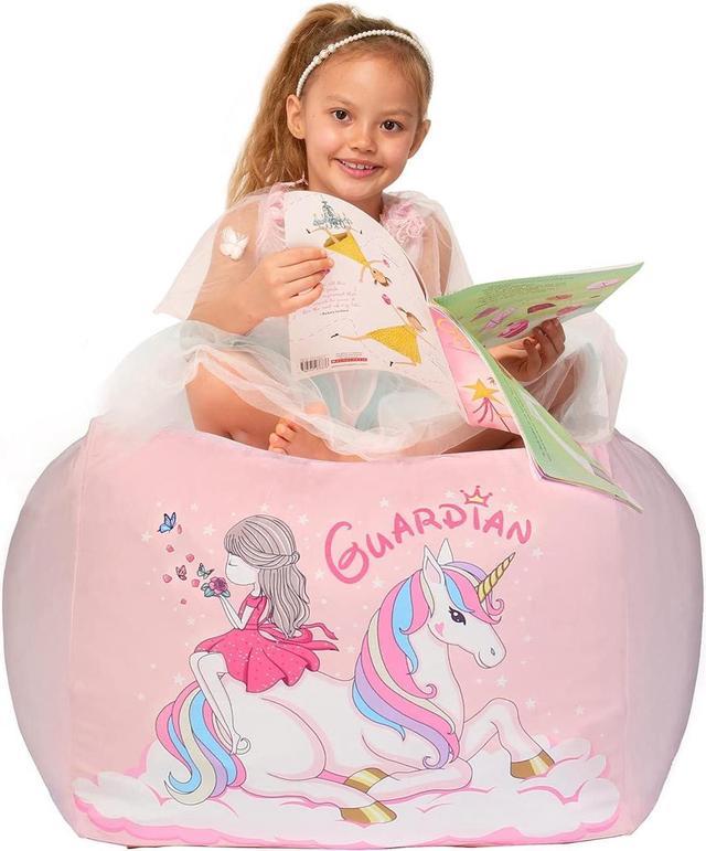 Unicorn Bean Bag Chairs for Girls Room Decor, Stuffed Animal Storage Pink,  Gifts for Girls, Extra Large, Velvet Extra Soft Cover Only, Welcome to  consult 