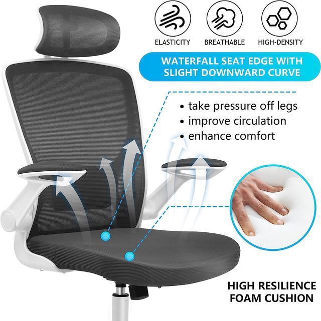 KERDOM Ergonomic Office Chair, Breathable Mesh Desk Chair with Headrest and Flip-Up Arms for Office,Gaming,Computer Lumbar Support Swivel Task Chair