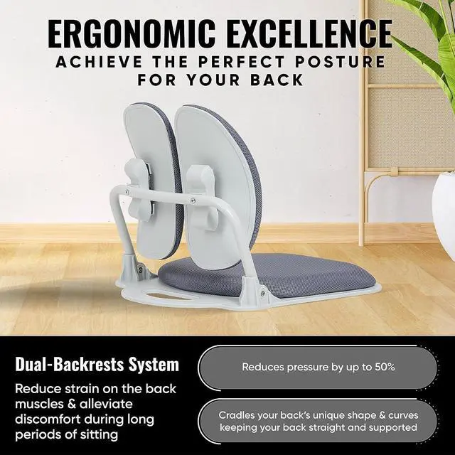 Alt view image 4 of 7 - Made in Korea Dual-Backrests Ergonomic Floor Chair with Back Support - Meditation Chair, Floor Gaming Chair, Reading Chair, Floor Chairs for Adults, Foldable Chair (Grey)