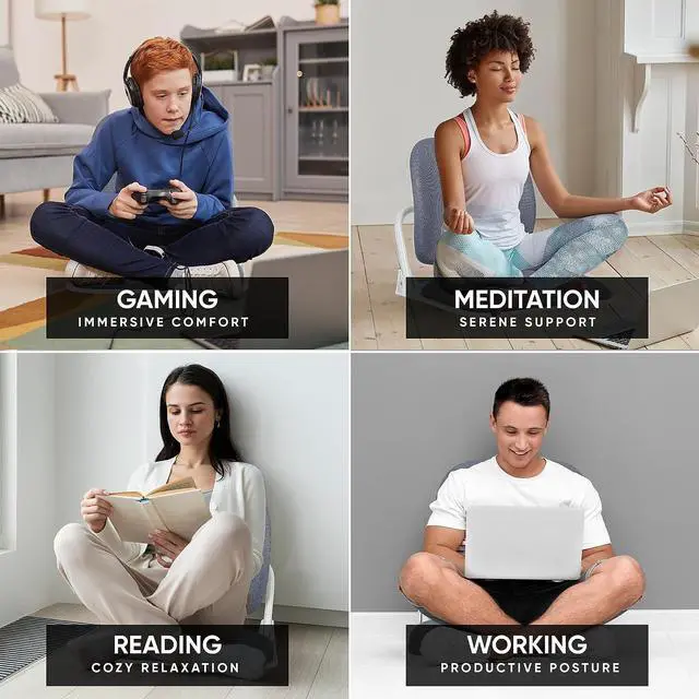 Alt view image 7 of 7 - Made in Korea Dual-Backrests Ergonomic Floor Chair with Back Support - Meditation Chair, Floor Gaming Chair, Reading Chair, Floor Chairs for Adults, Foldable Chair (Grey)