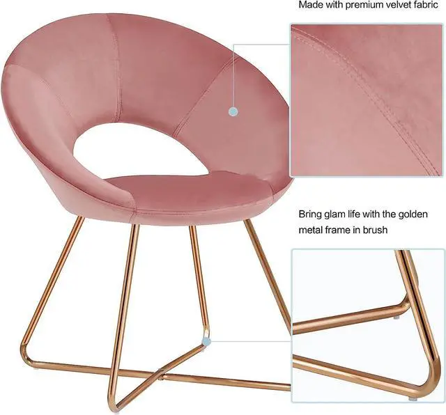 Alt view image 4 of 7 - DUHOME Modern Accent Velvet Chairs Single Sofa Comfy Upholstered Arm Chair Mid-Century Leisure Lounge Chairs with Golden Metal Frame Legs 1 PCS Pink