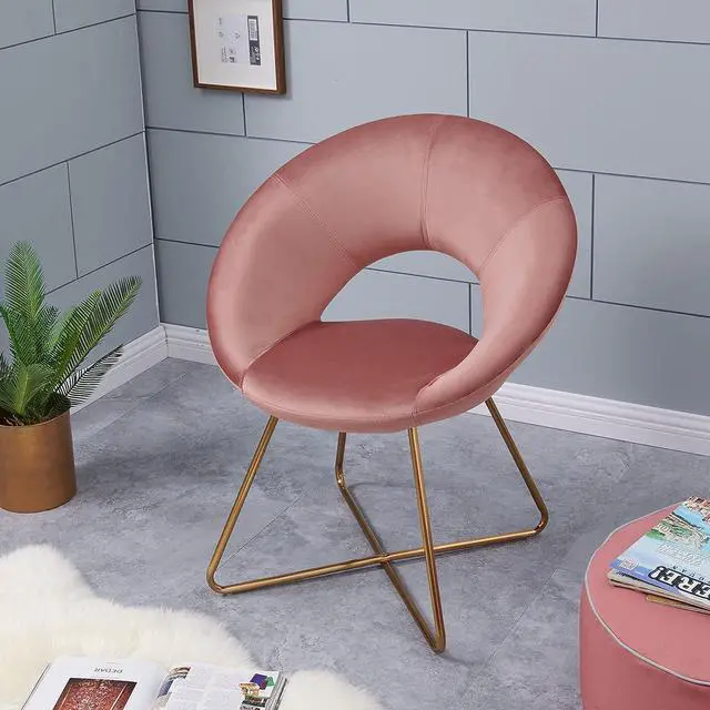 Alt view image 7 of 7 - DUHOME Modern Accent Velvet Chairs Single Sofa Comfy Upholstered Arm Chair Mid-Century Leisure Lounge Chairs with Golden Metal Frame Legs 1 PCS Pink