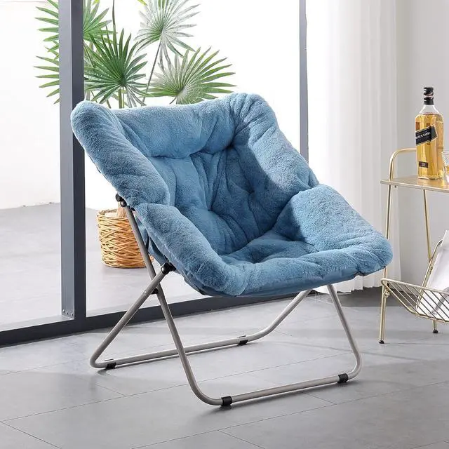 Alt view image 4 of 7 - Givjoy Saucer Chair, Soft Faux Fur Oversized Folding Accent Chair, Soft Furry Lounge Lazy Chair, Metal Frame Moon Chair for Bedroom, Living Room, Welcome to consult