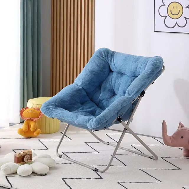 Alt view image 6 of 7 - Givjoy Saucer Chair, Soft Faux Fur Oversized Folding Accent Chair, Soft Furry Lounge Lazy Chair, Metal Frame Moon Chair for Bedroom, Living Room, Welcome to consult