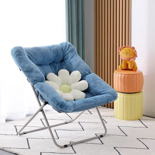Alt view image 5 of 7 - Givjoy Saucer Chair, Soft Faux Fur Oversized Folding Accent Chair, Soft Furry Lounge Lazy Chair, Metal Frame Moon Chair for Bedroom, Living Room, Welcome to consult