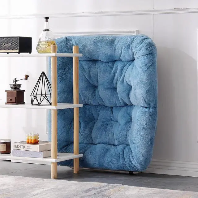 Alt view image 7 of 7 - Givjoy Saucer Chair, Soft Faux Fur Oversized Folding Accent Chair, Soft Furry Lounge Lazy Chair, Metal Frame Moon Chair for Bedroom, Living Room, Welcome to consult