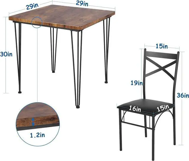 Alt view image 7 of 7 - VECELO 3-Piece Dining Room Kitchen Table and Pu Cushion Chair Sets for Small Space, Seating for Two, Brown, Welcome to consult