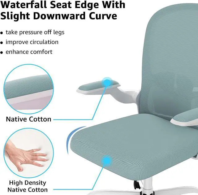 Alt view image 2 of 5 - Ergonomic Office Chair, Comfort Swivel Home Office Task Chair, Breathable Mesh Desk Chair, Lumbar Support Computer Chair with Flip-up Arms and Adjustable Height, Welcome to consult