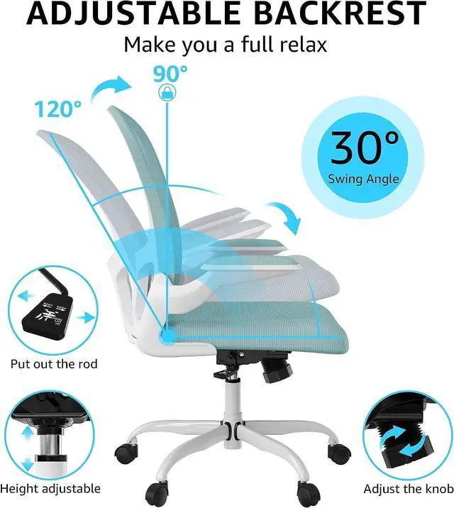 Alt view image 4 of 5 - Ergonomic Office Chair, Comfort Swivel Home Office Task Chair, Breathable Mesh Desk Chair, Lumbar Support Computer Chair with Flip-up Arms and Adjustable Height, Welcome to consult