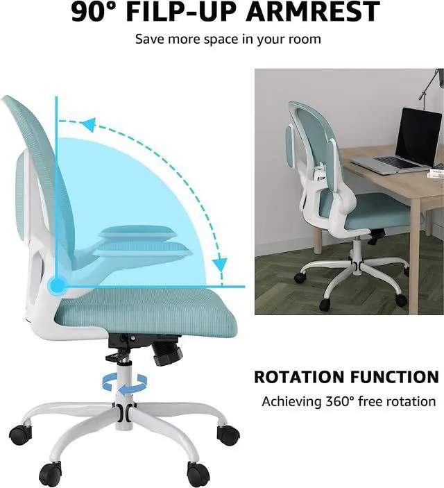 Alt view image 5 of 5 - Ergonomic Office Chair, Comfort Swivel Home Office Task Chair, Breathable Mesh Desk Chair, Lumbar Support Computer Chair with Flip-up Arms and Adjustable Height, Welcome to consult