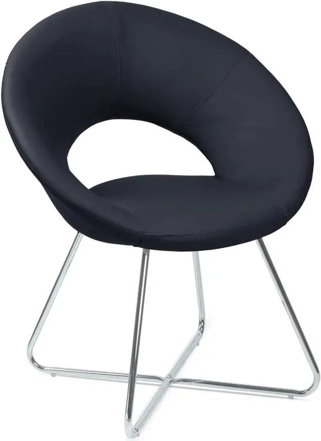 Main image of Milliard Circle Leather Accent Chair for Living Room, Kitchen, Home Office and Bedroom, Modern Dining Room Chair with Chrome Legs (Black)
