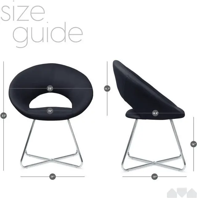 Alt view image 3 of 7 - Milliard Circle Leather Accent Chair for Living Room, Kitchen, Home Office and Bedroom, Modern Dining Room Chair with Chrome Legs (Black)