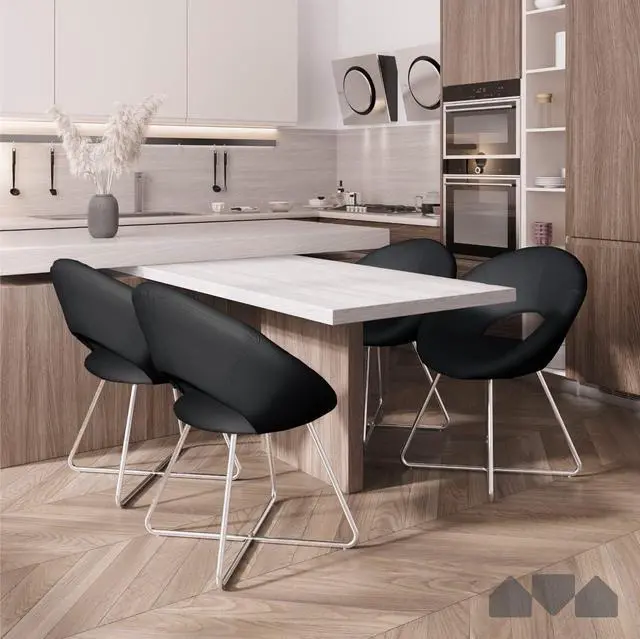 Alt view image 5 of 7 - Milliard Circle Leather Accent Chair for Living Room, Kitchen, Home Office and Bedroom, Modern Dining Room Chair with Chrome Legs (Black)