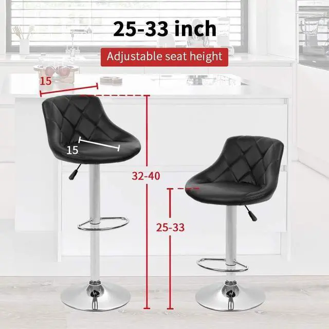 Alt view image 3 of 7 - BestOffice Counter Height Bar Stools Set of 2 Barstools Swivel Stool Height Adjustable Bar Chairs with Back PU Leather Swivel Bar Stool Kitchen Counter Stools Dining Chairs