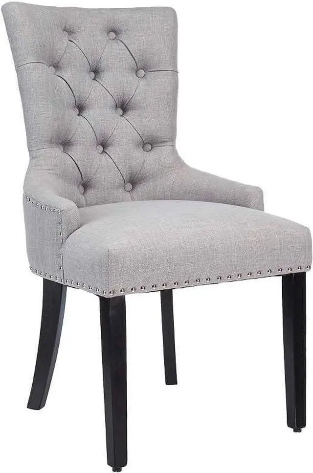 Main image of CangLong Modern Elegant Button-Tufted Upholstered Fabric With Nailhead Trim Dining Side Chair for Dining Room Accent Chair for Bedroom, Light Grey, Welcome to consult
