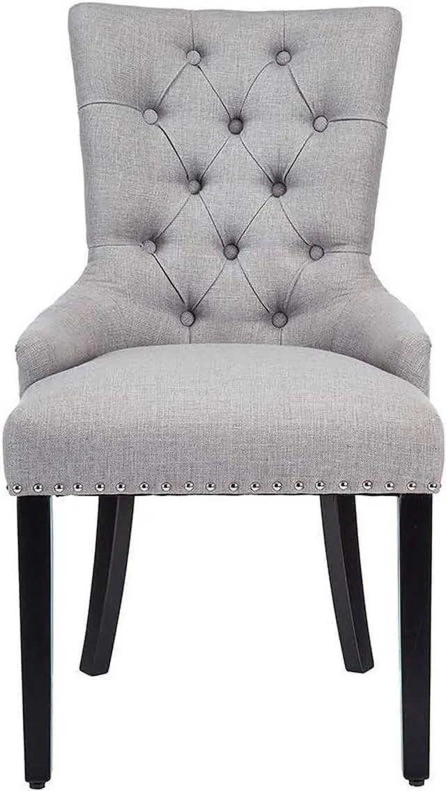 Alt view image 2 of 5 - CangLong Modern Elegant Button-Tufted Upholstered Fabric With Nailhead Trim Dining Side Chair for Dining Room Accent Chair for Bedroom, Light Grey, Welcome to consult