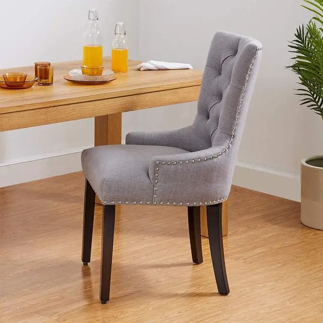 Alt view image 3 of 5 - CangLong Modern Elegant Button-Tufted Upholstered Fabric With Nailhead Trim Dining Side Chair for Dining Room Accent Chair for Bedroom, Light Grey, Welcome to consult