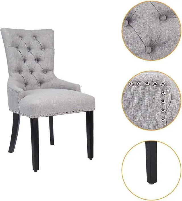 Alt view image 4 of 5 - CangLong Modern Elegant Button-Tufted Upholstered Fabric With Nailhead Trim Dining Side Chair for Dining Room Accent Chair for Bedroom, Light Grey, Welcome to consult