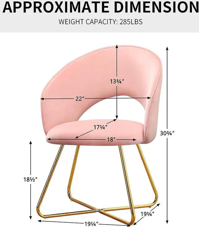 Alt view image 2 of 7 - Furnimart Modern Stylish Upholstered Velvet Accent Papasan Chair, Curved Mid-Back Vanity Chair Leisure Lounge Arm Chairs with Gold Plating Legs for Bedroom Living Room Dining Room (Pink)
