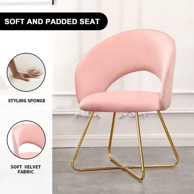 Alt view image 5 of 7 - Furnimart Modern Stylish Upholstered Velvet Accent Papasan Chair, Curved Mid-Back Vanity Chair Leisure Lounge Arm Chairs with Gold Plating Legs for Bedroom Living Room Dining Room (Pink)