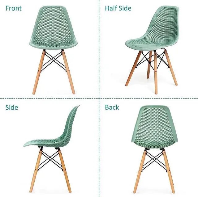 Alt view image 6 of 7 - Giantex Set of 2 Modern Dining Chairs, Outdoor Indoor Shell PP Lounge Side Chairs with Mesh Design, Beech Wood Legs, Tulip Leisure Chairs, DSW Dining Chairs for Kitchen, Dining Room, Green