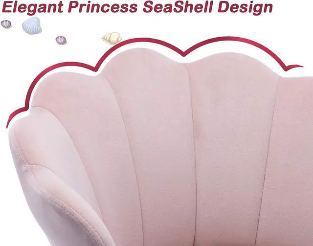 Alt view image 5 of 7 - Adjustable Kids Desk Chair Cute Reading Computer Chair for Students Modern Upholstered Velvet Swivel Rolling Armchair for Girls Bedroom, Seashell Back (Light Pink)