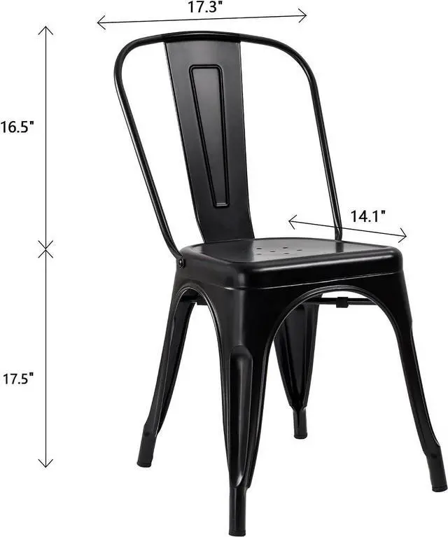 Alt view image 3 of 7 - Flamaker Metal Dining Chairs Indoor-Outdoor Use Stackable Side Chairs with Back Industrial Kitchen Classic Trattoria Chair Set of 4 (Black)