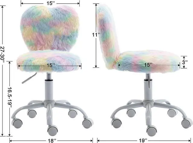 Alt view image 3 of 7 - chairus Kids Desk Chair Faux Fur Small Study Chair for Teenage Girls, Adjustable Heart Shaped Kids Vanity Chair for Bedroom Reading Living Room, Cute Student Task Chair with White Foot, Macaron