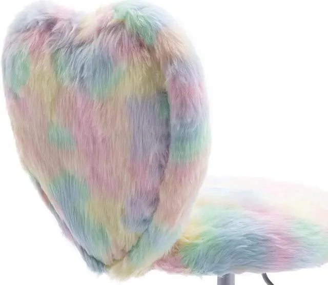 Alt view image 6 of 7 - chairus Kids Desk Chair Faux Fur Small Study Chair for Teenage Girls, Adjustable Heart Shaped Kids Vanity Chair for Bedroom Reading Living Room, Cute Student Task Chair with White Foot, Macaron