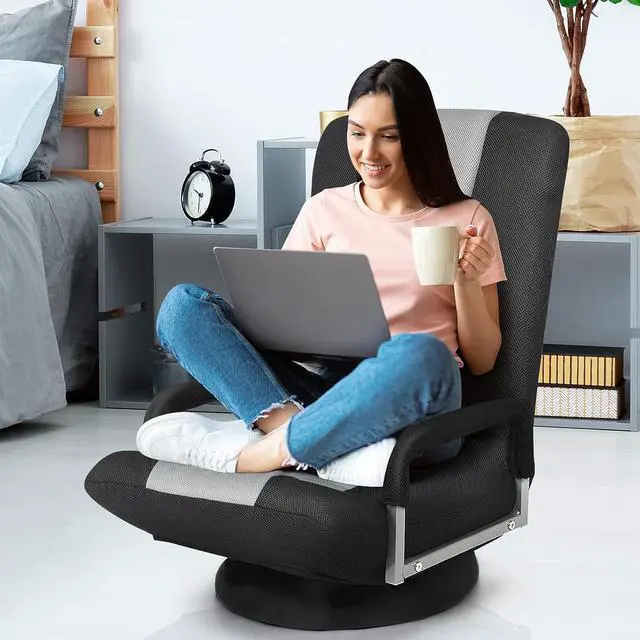 Alt view image 7 of 7 - Giantex Floor Gaming Chair, 360 Degree Swivel Floor Chair with Armrests, 6 Adjustable Position, Padded Backrest, Folding Floor Chair Rocker for Games, Lazy Sofa Lounger, Gaming Chair Floor, Black/Gray