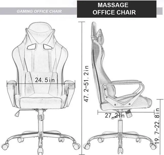 Alt view image 3 of 7 - Gaming Chair, Office Chair Computer Racing Chair Ergonomic Video Game Chairs for Adult Kids Teen Height Adjustable Reclining Chair with Lumbar Support Armrest Headrest Swivel Chair Black