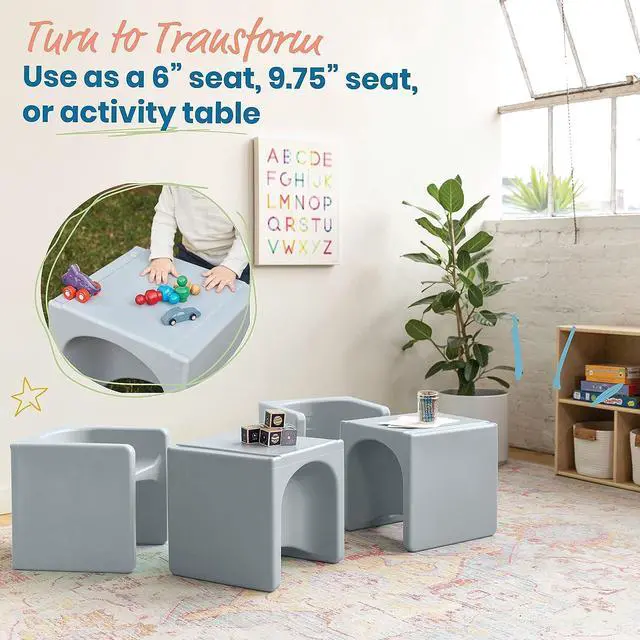 Alt view image 4 of 7 - ECR4Kids Tri-Me 3-In-1 Cube Chair, Kids Furniture, Light Grey