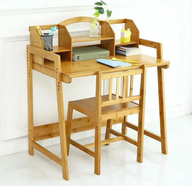 Main image of UNICOO - Bamboo Height Adjustable Kids Desk and Chair Set, Children Desk, Study Table and Chair Set (Nature -01), Welcome to consult