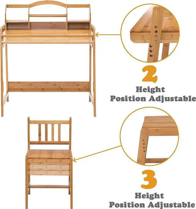 Alt view image 4 of 7 - UNICOO - Bamboo Height Adjustable Kids Desk and Chair Set, Children Desk, Study Table and Chair Set (Nature -01), Welcome to consult