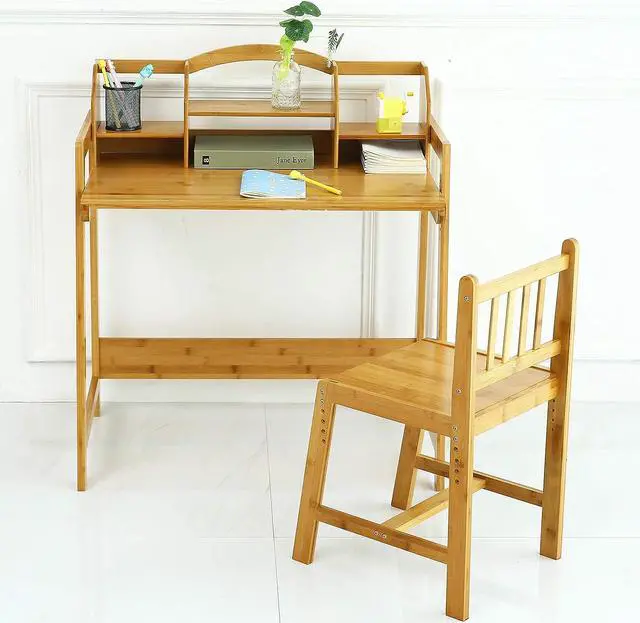 Alt view image 2 of 7 - UNICOO - Bamboo Height Adjustable Kids Desk and Chair Set, Children Desk, Study Table and Chair Set (Nature -01), Welcome to consult