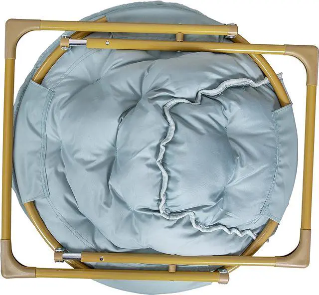 Alt view image 7 of 7 - EMMA + OLIVER Ersa 38" Oversize Folding Saucer Chair with Cozy Faux Fur Upholstery in Dusty Aqua with Soft Gold Metal Frame for Dorms, Bedrooms, Apartments and More, Welcome to consult