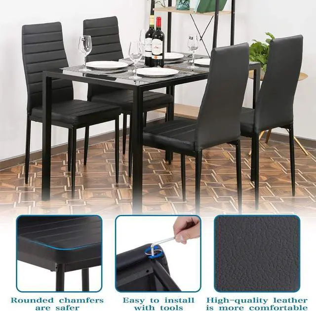 Alt view image 4 of 7 - FDW Dining Table Set Glass Dining Room Table Set for Small Spaces Kitchen Table and Chairs for 4 Table with Chairs Home Furniture Rectangular Modern (Black Glass), Welcome to consult