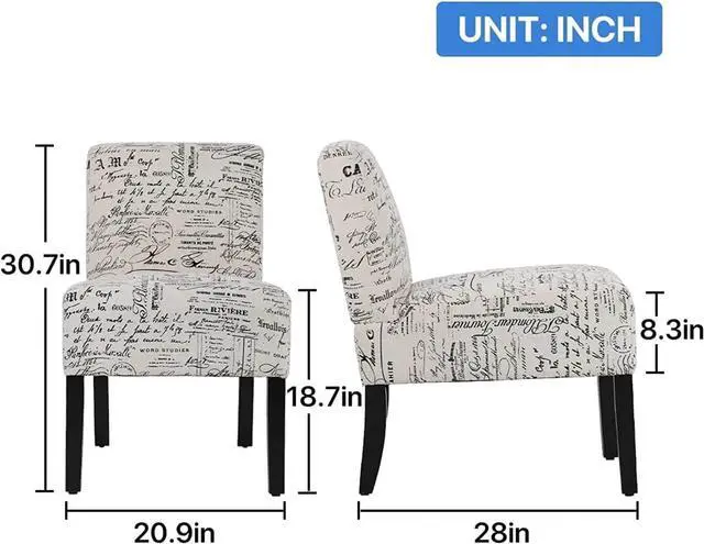 Alt view image 2 of 7 - Armless Accent Chair Set of 2, Modern Living Room Chairs with Thick Cushion & Solid Wood Legs, Fabric Comfy Bedroom Chair Slipper Chair Accent Chairs Corner Side Chair Living Room Furniture, White