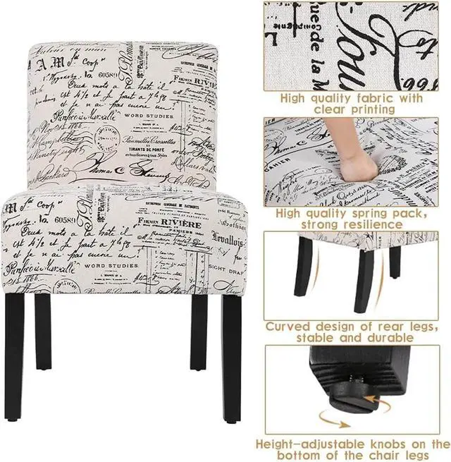 Alt view image 3 of 7 - Armless Accent Chair Set of 2, Modern Living Room Chairs with Thick Cushion & Solid Wood Legs, Fabric Comfy Bedroom Chair Slipper Chair Accent Chairs Corner Side Chair Living Room Furniture, White