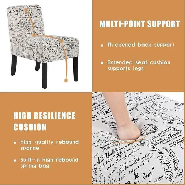 Alt view image 6 of 7 - Armless Accent Chair Set of 2, Modern Living Room Chairs with Thick Cushion & Solid Wood Legs, Fabric Comfy Bedroom Chair Slipper Chair Accent Chairs Corner Side Chair Living Room Furniture, White